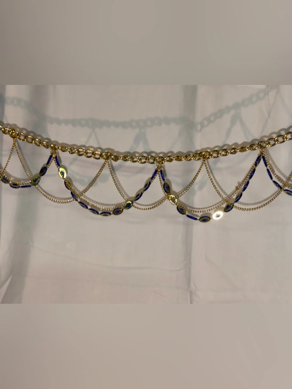 Vintage Gold Tone Celestial Blue Enamel Starburst Chain Belt